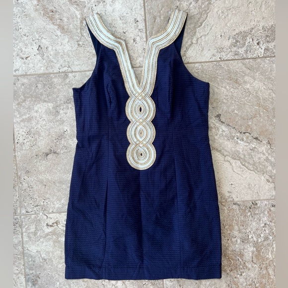 Lilly Pulitzer ‘Valli Shift’ Embroidered Mini Dress, Navy Blue and Gold, size 10 - Picture 12 of 12